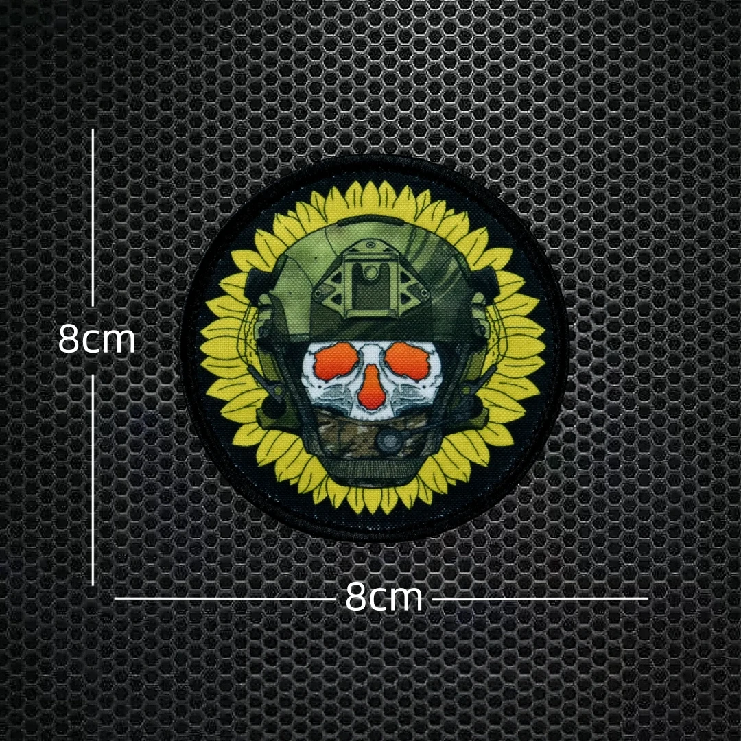 Sunflower Skeleton Commander Morale Badge Tactical Hook and Loop Patches Backpack Military Army Armband Skull Printing Stickers