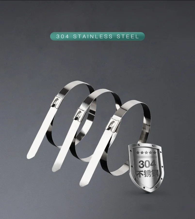 4.6mm 304 Stainless Steel Metal Cable Ties Multifunctional Self-Locking Cable Ties Zip Exhaust Wrap Coated Locking