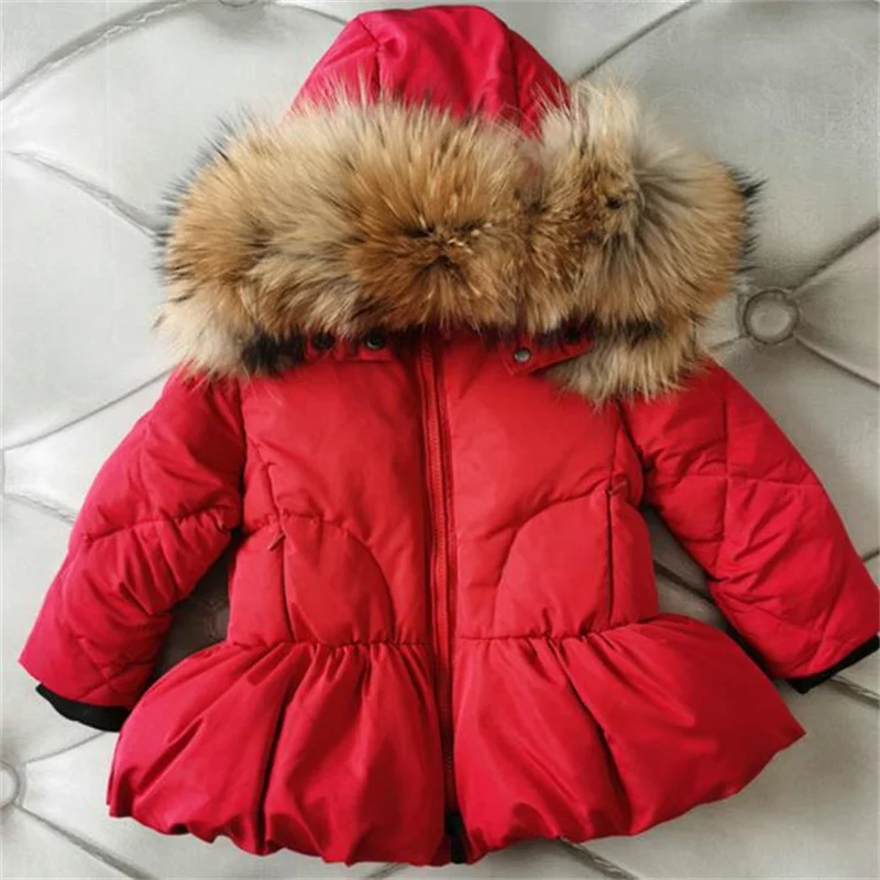 Fur Colla Children\'s hooded down jacket winter suit long thick outerwear duck down jackets a line zipper