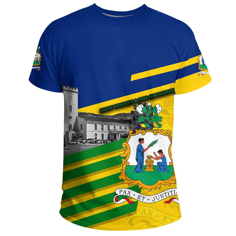Camisetas gráficas de fútbol con bandera de San Vicente y las Grenadinas, camisetas informales de verano con cuello redondo, camisetas estampadas en 3D, camisetas holgadas y transpirables