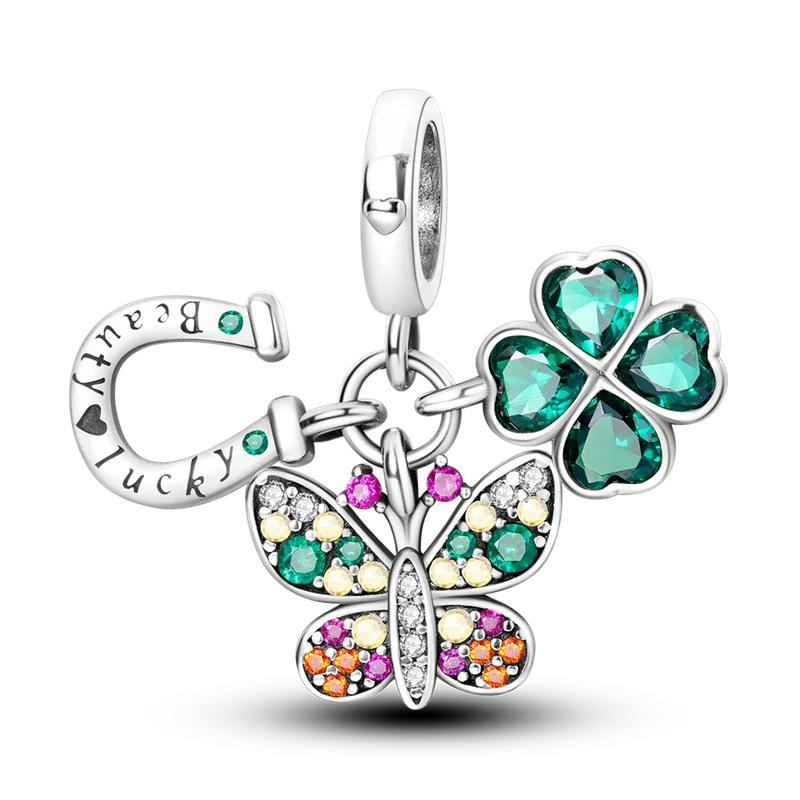 925 Sterling Silver Flower and Colorful Butterfly Beads Charms Fit Pandora 925 Original Bracelet for Women Fine Jewelry Making