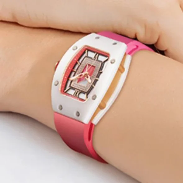 

BONEST GATTI женские автоматические часы роскошные женские механические наручные часы Tonneau 32 мм сапфировый ремешок из фторкаучука с застежкой-бабочкой