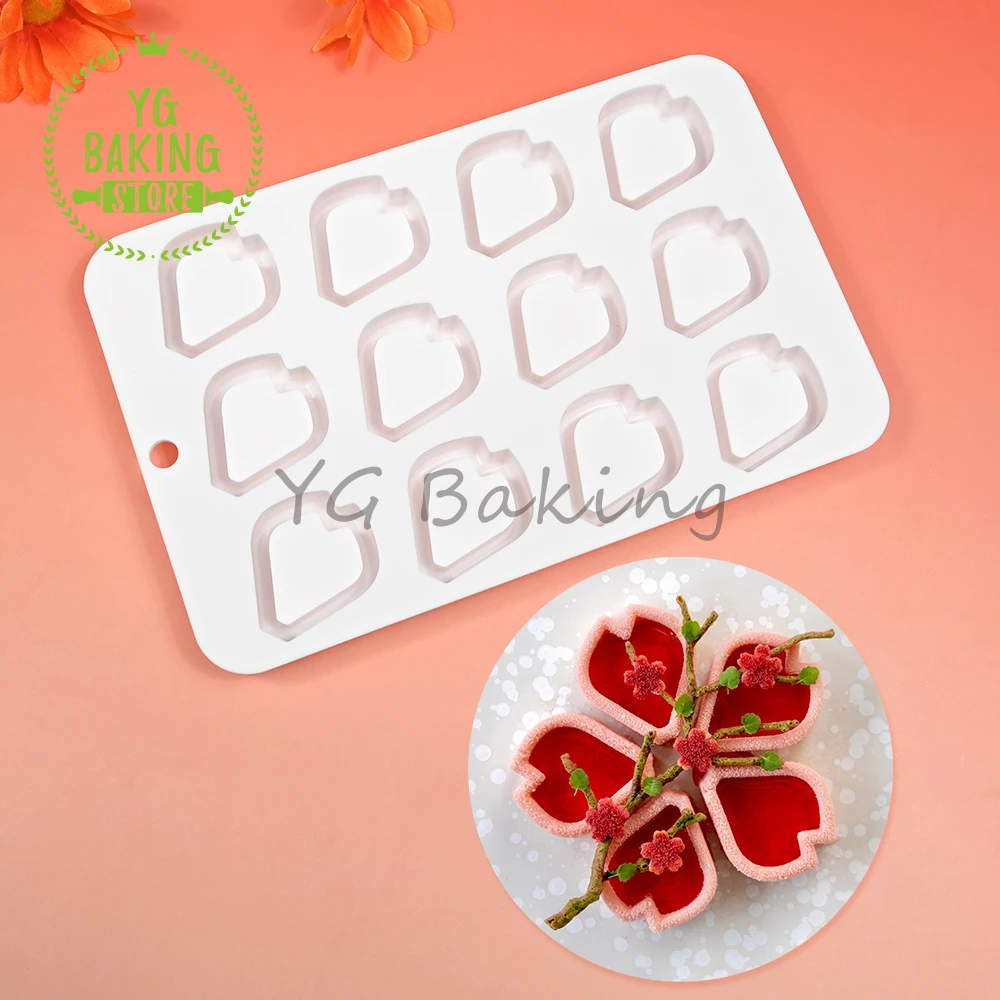 Dorica 12 Cavity 3D Sakura Petal Design Pudding Silicone Mousse Mould DIY Dessert Chocolate Mold Cake Decorating Tools Bakeware