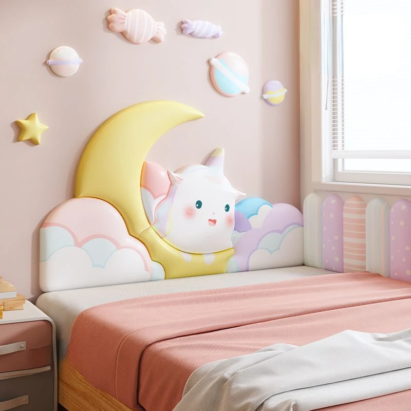 Cartoon Kids Bedroom Furniture Bed Headboard Girl Bed Head Board Tete De Lit Cabecera Adhesiva Cama Anti-collision Wall Panels