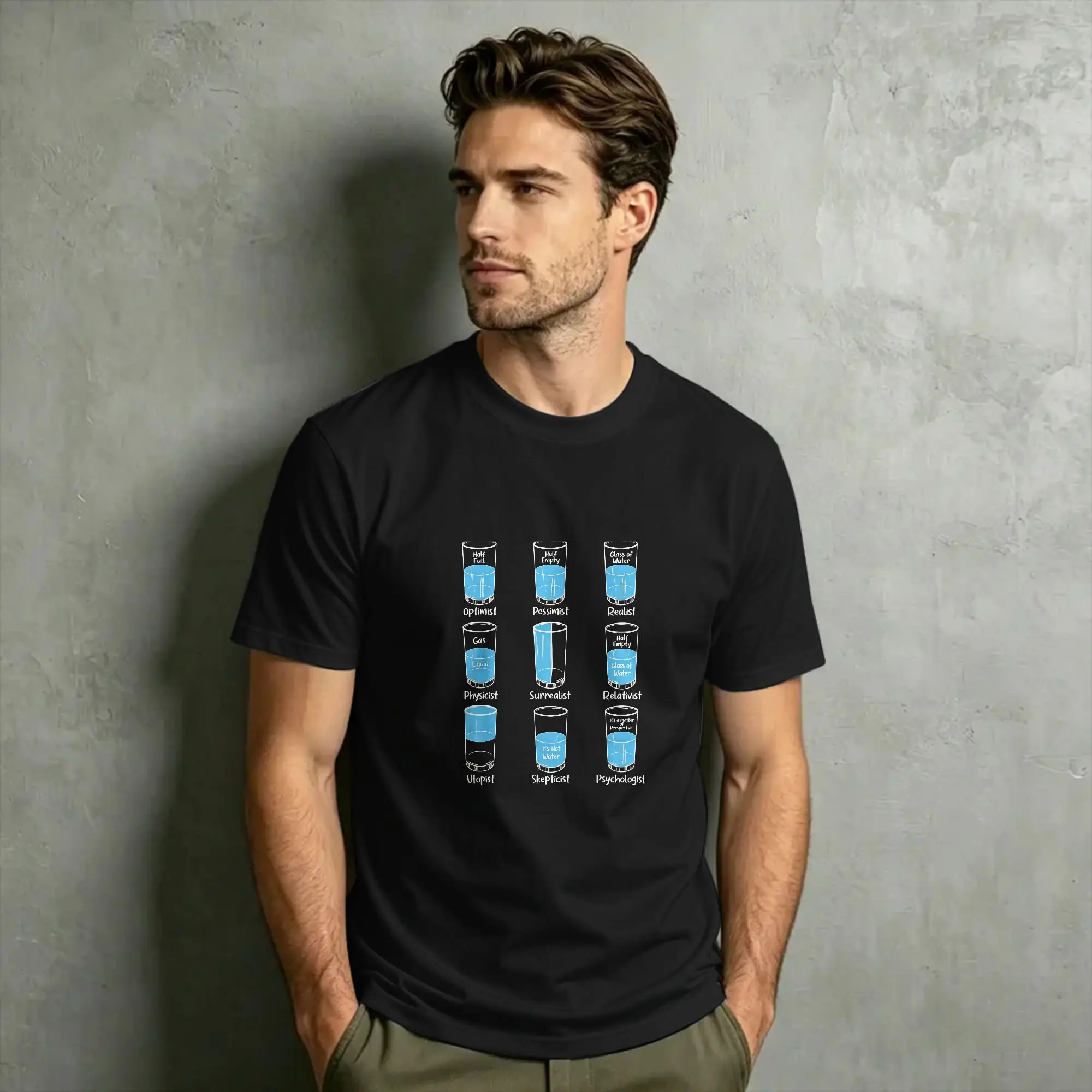 Streetwear T-Shirt Summer Half-Full Half-Empty Meme Psychology Popular T-Shirts  Cotton Tee Shirt  Short Sleeve Tees