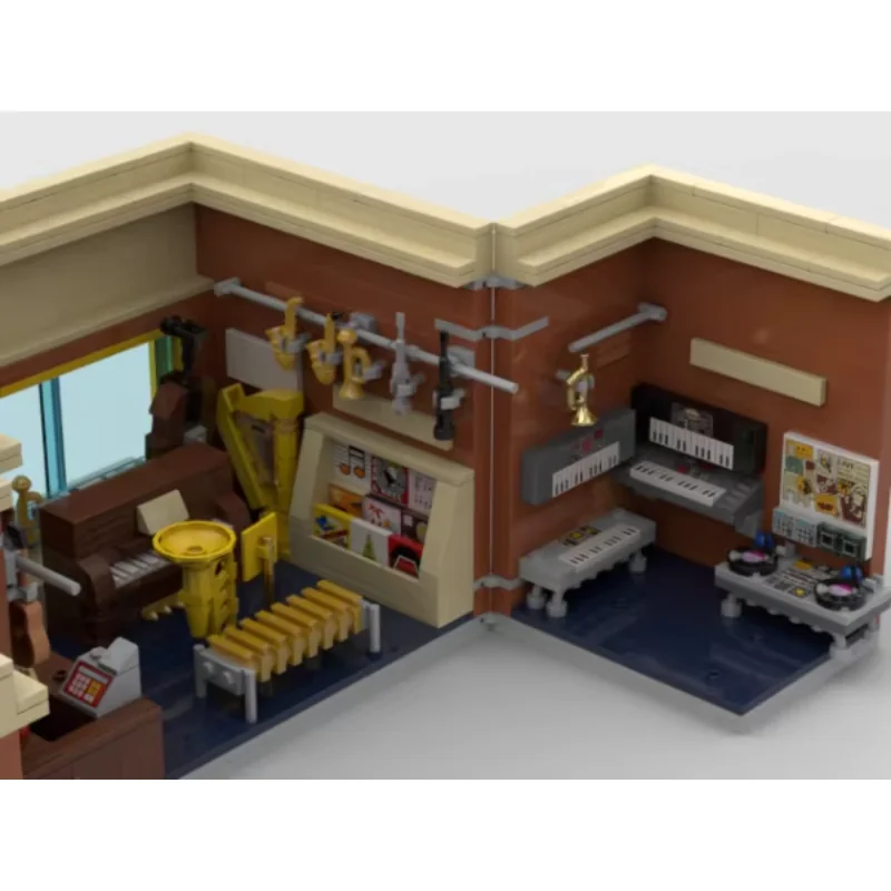 City Street View Model Moc Building Bricks Music Store Architecture Technology Modular DIY Scene Block Gift Christmas Toys