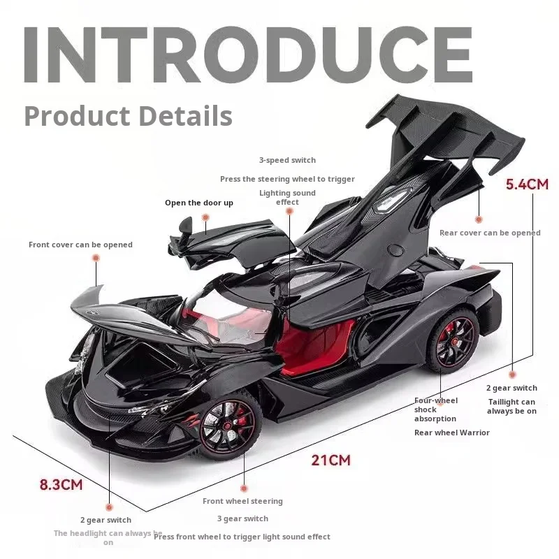 1/24 Scale Apollo IE Supercar Alloy Limousine Diecast Car Model Toy Sound Light Pull Back Kid Birthday Gift Collect Home Decorat