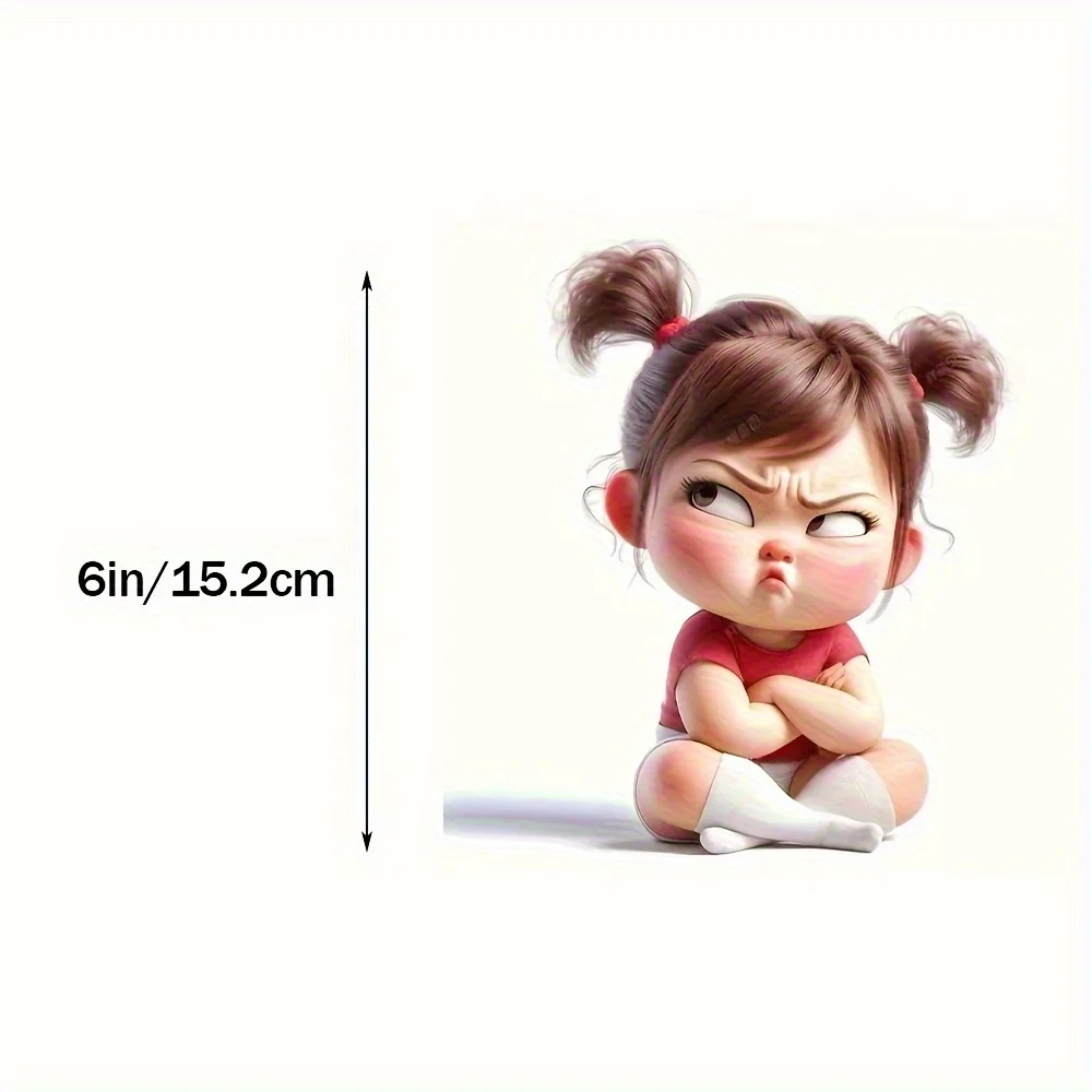 Cute Cartoon Girl 15cm Vinyl Car Sticker, Red Hair Blue Eyes Glossy Decal for Laptop, Truck, Motorcycle, Phone, Wall Waterproof