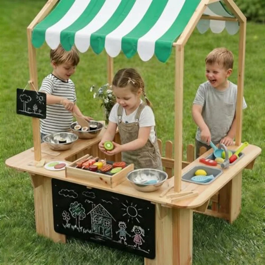 Outdoor Playhouse, Mud Kitchen, BBQ Toys, Outdoor playsets, Ideal Role Play Toy Gift for Toddlers and Ages 3-8