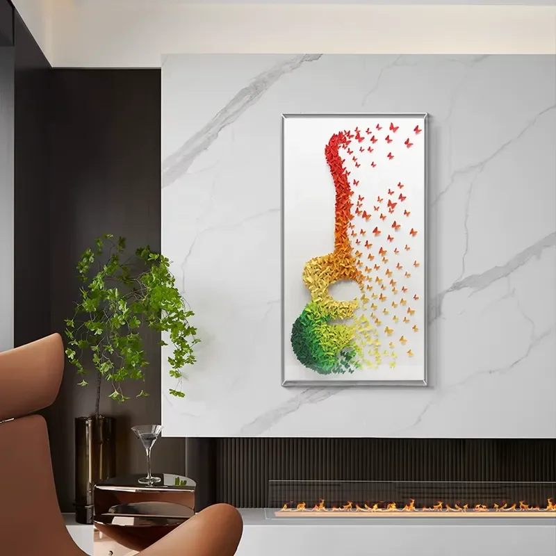 JZ Framed 3D Violin Home Decor Wall Art Mixed Media Art Paper Butterfly Artwork Handmade Abstract Musical Instrument Painting