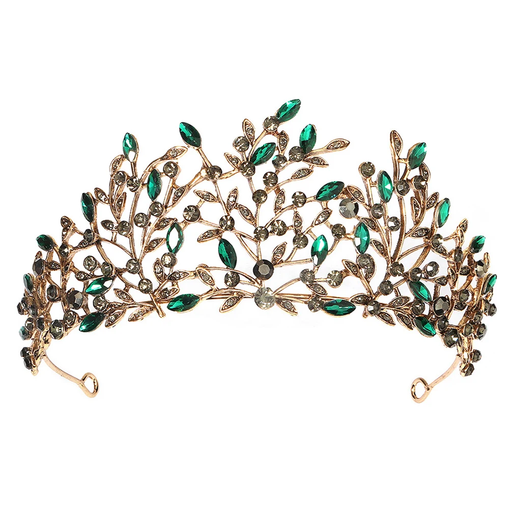 

Alloy Crown Hair Accessories Women Green Bridal Headband Wedding Crown Delicate Headdress Hair Decor Elegant
