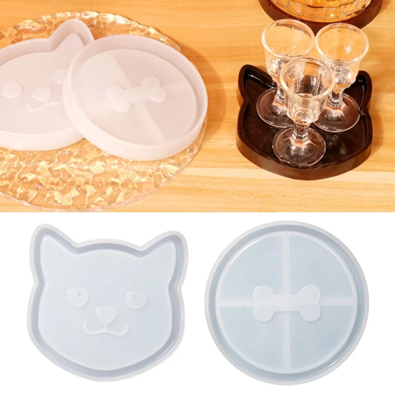 DIY Cute Cat Bone Shape Coaster Crystal Epoxy Resin Mold Heat Insulation Cup Mat Jewellery Tray Home Decorations Silicone Mould