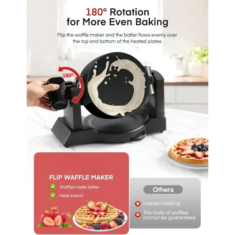 Double Waffle Iron Rotating Nonstick Plates Removable Drip Tray Easy Cleaning Cool Touch Handles Space Saving Storage