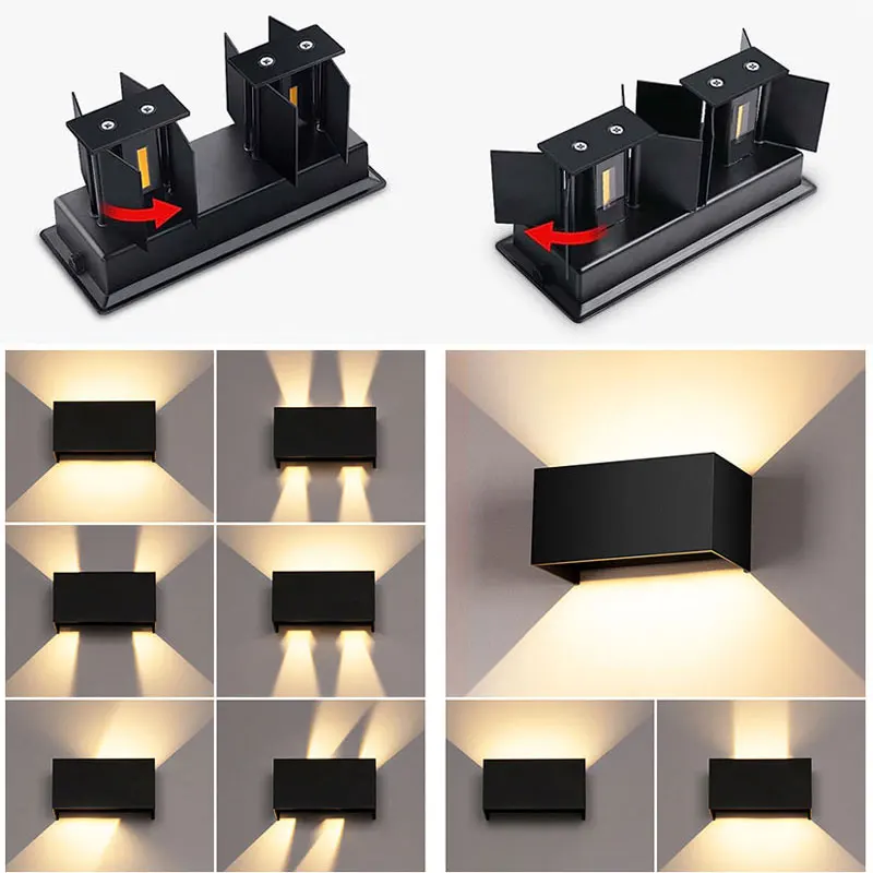 Applique da Parete Interno IP65 Impermeabile Applique Esterno Angolo del Fascio Regolabile Moderno Lampade da Parete 6W 12W 24W luci giardino illuminazzione recinzione garage terrazzo casa balcone Nero Bianco Caldo