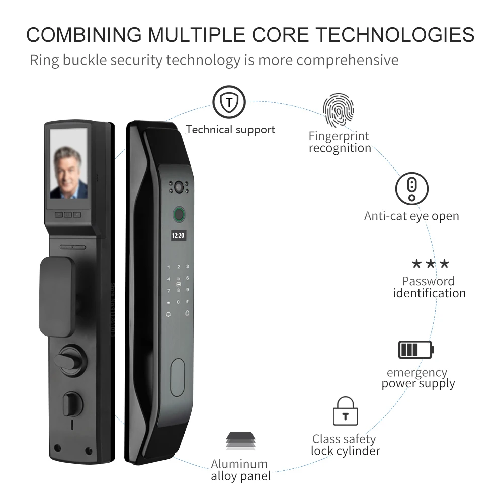 카메라 지문 인식 스마트 도어락, 3D 얼굴 인식, 적외선 센서, 비밀번호 도어락, 전자 도어락, 스마트 구멍