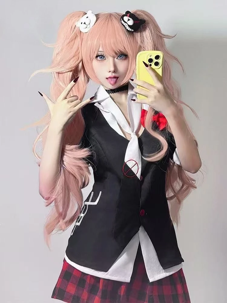 Junko Enoshima Cosplay Danganronpa Costume Anime Dangan Ronpa Cosplay School Uniforms Monokuma Hairpins Women Girl JK Dress view 2