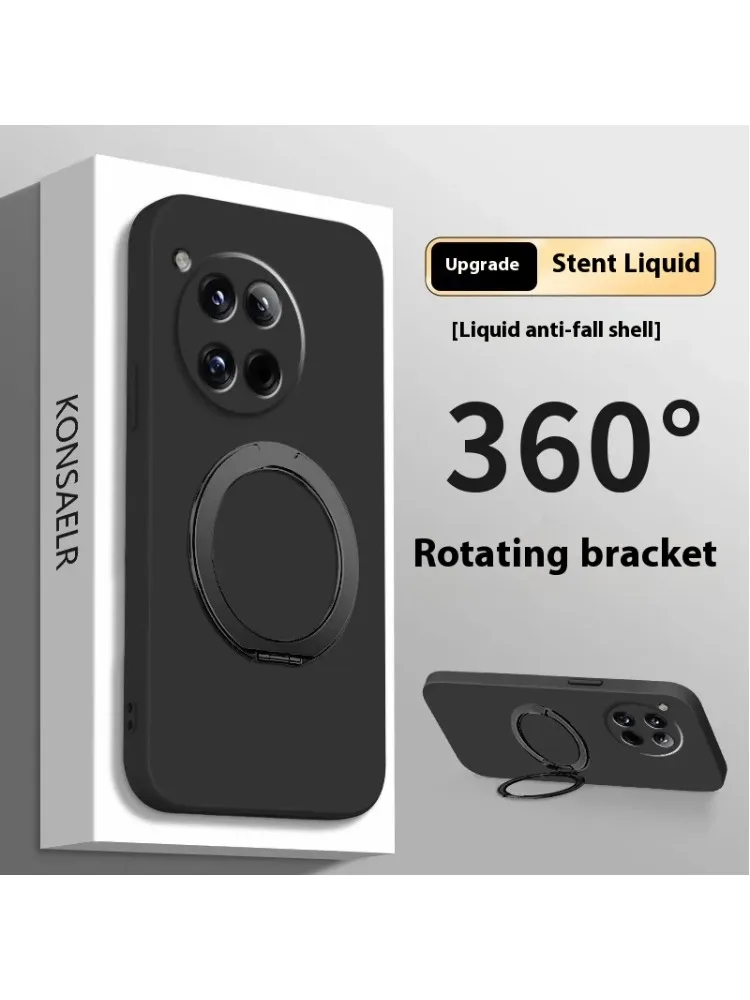 Coque en silicone liquide avec support magnétique rotatif à 360 degrés, pour OnePlus 13 12 11 10 ACE 3 2 Pro Nord 4, coque arrière souple