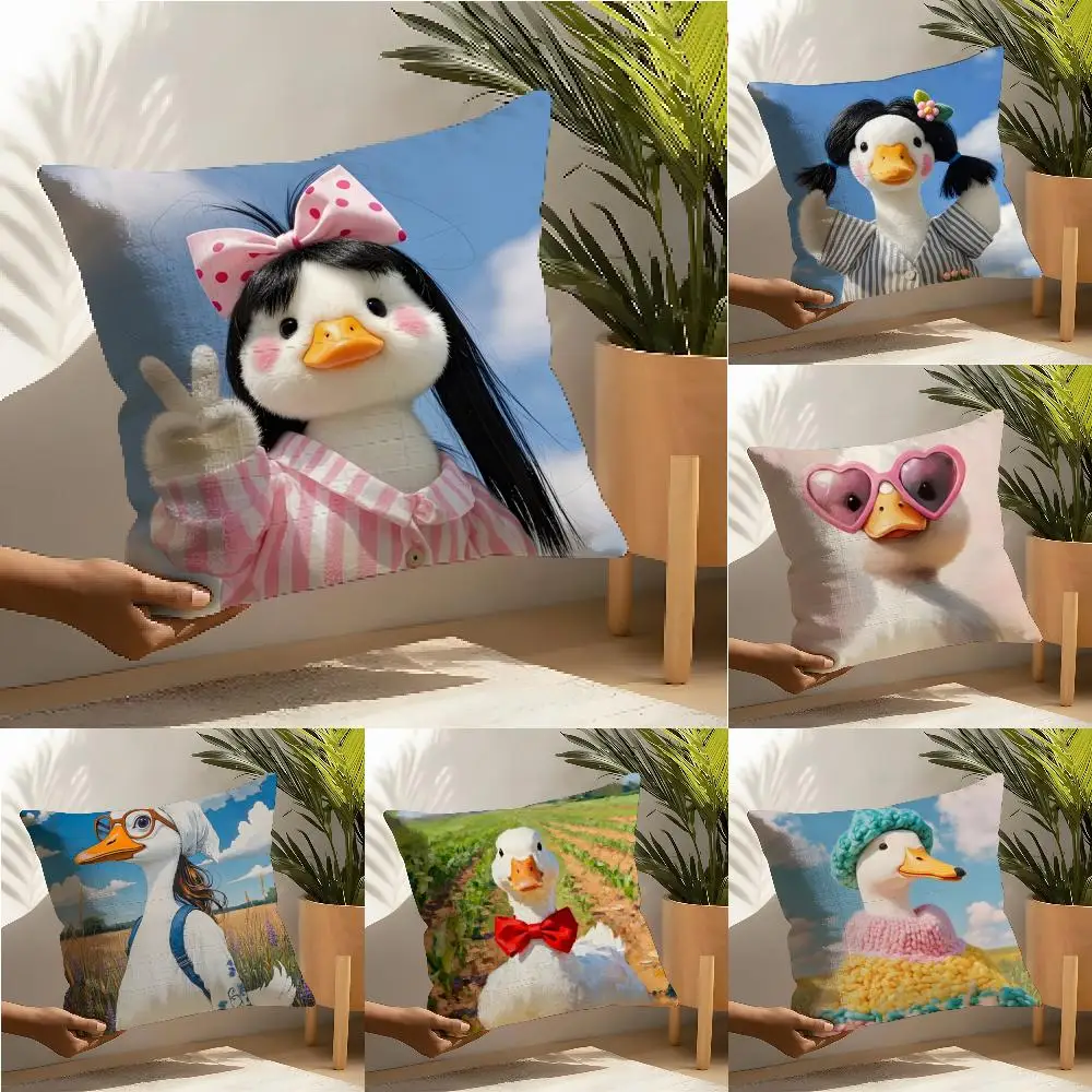 Funny And Cheerful Duck Pattern Pillow Case Cotton Linen Fabric Square Zipper Pillowcase Home Decorative Living Room