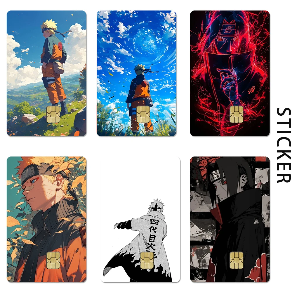 Anime Naruto Credit Card Sticker Uchiha Sasuke Haruno Sakura Design Skin Smooth Rainbow Anime Card Sticker Waterproof Decoration