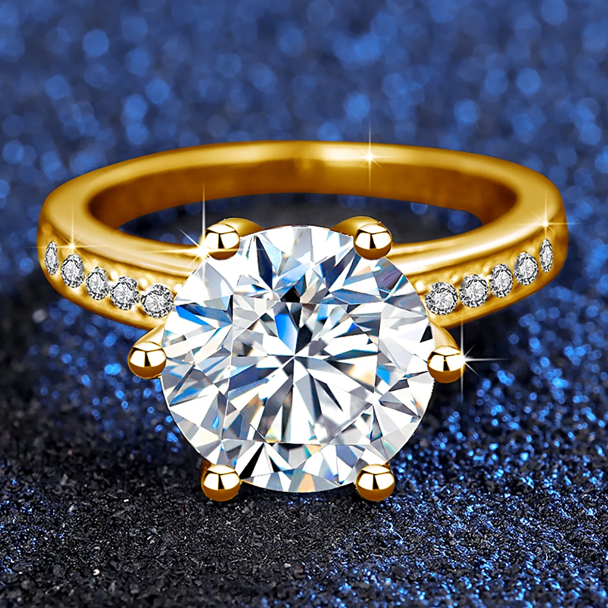 Gelbgold 4ct Moissanit-Ring mit Zertifikat für Damen, Brillantschliff, besteht den Diamanttester, luxuriöser Hochzeitsschmuck, Top-Qualität – Detail 2