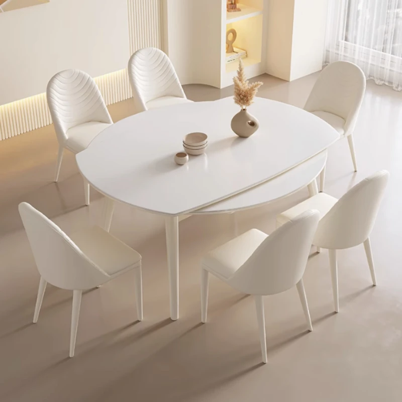 Modern Living Room Table Dining Salon Event Round Extendable Folding Dining Table Set Kitchen White Tavoli Da Pranzo Furniture