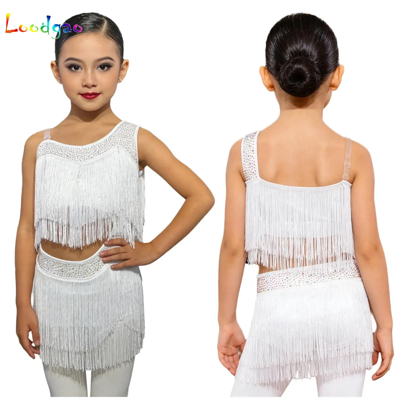 

Sequin Fringe Latin Dance Dress Bachata Ballroom Tango Salsa Dress Child Kids Girls Competition Professional Latin Dance Costume