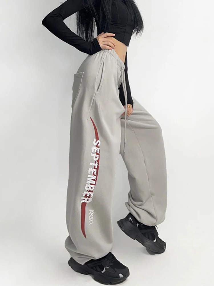 Jmprs Hip Hop American Letter Sweatpants Women High Waist Streetwear Y2K Straight Pants Retro Harajuku Casual Autumn Bf Trousers