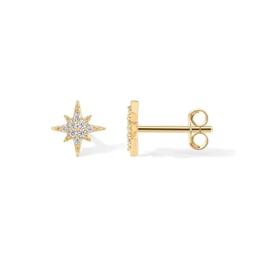 

14K Gold Plated Dainty Stud Earrings for Women - 925 Sterling Silver Posts Earrings with Cubic Zirconia - Celestial Bolt,,, and