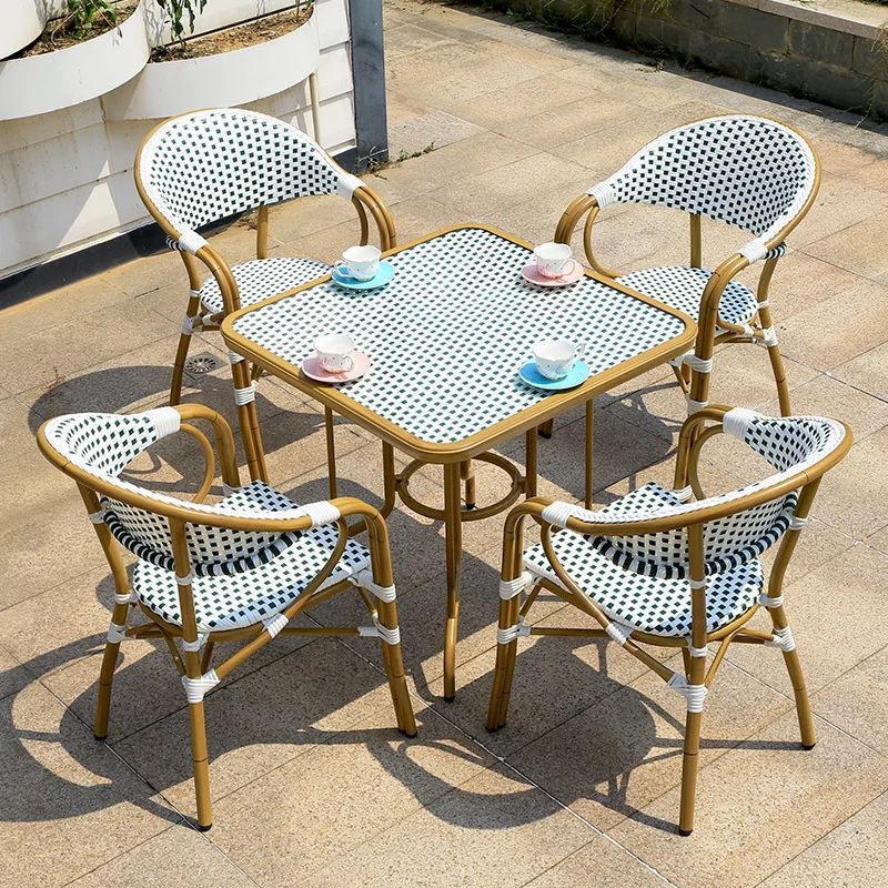 Outdoor rattan dining table and chairs restaurant coffee villa courtyard garden outdoor leisure table and chairs