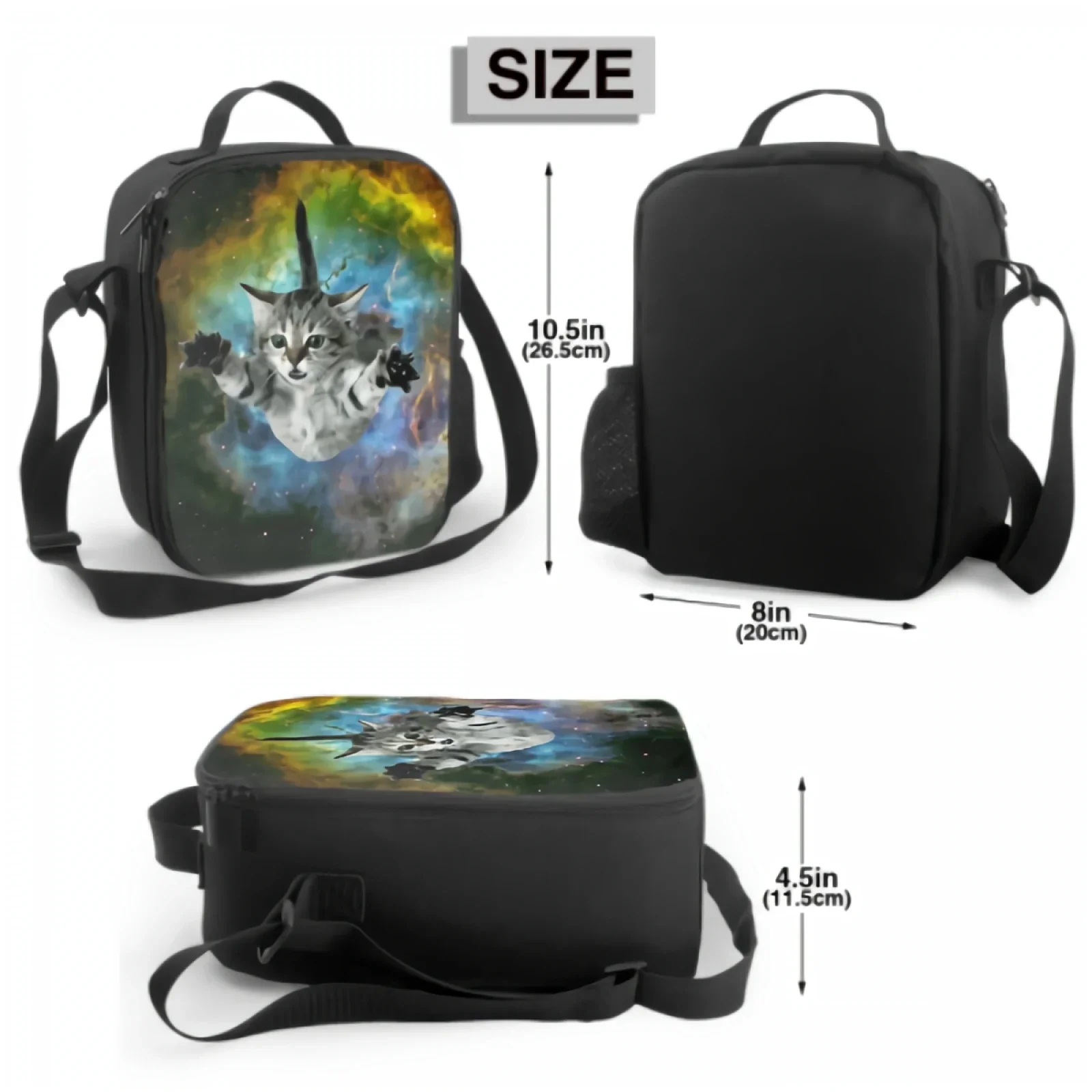 Cat Galaxy Insulated Lunch Bag for School Work Picnic Cute Flying Kitten Travel In Space Lunch Containers Reusable Cooler Bag