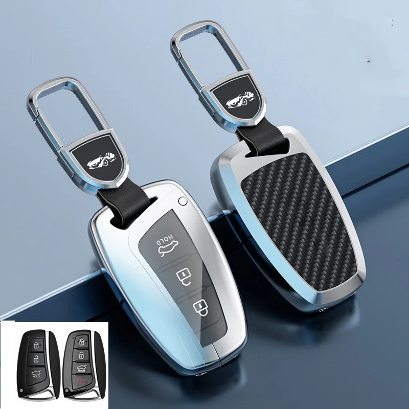 Carbon Fiber Alloy Car Remote Key Fob Case Cover For Hyundai Santa Fe Grand ix45 Centennial Genesis 3/4button key