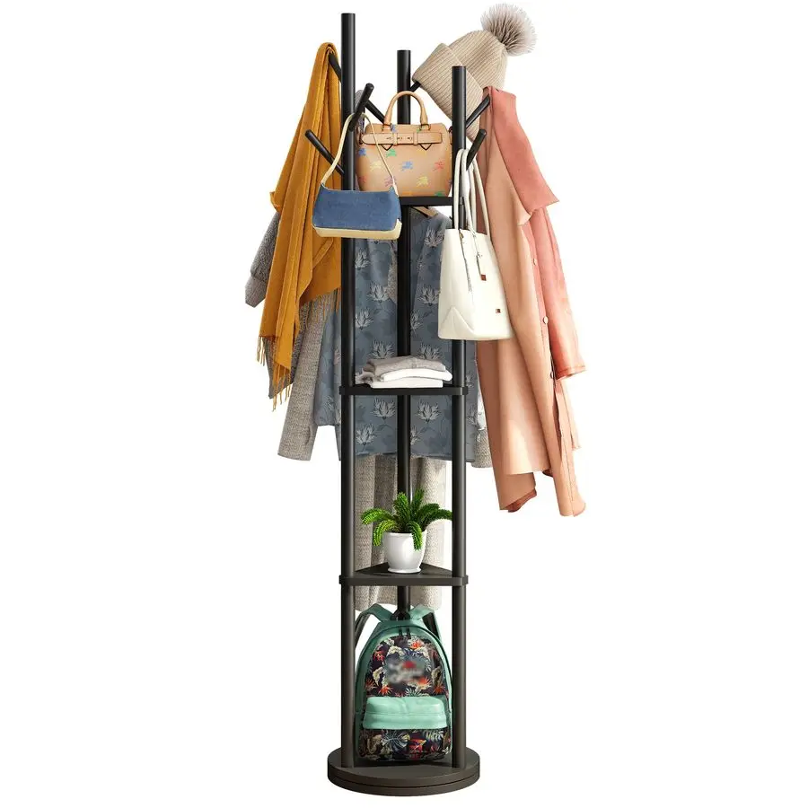 

Coat Rack Stand with 8 Hooks, Black Bamboo Wood Coat Tree for Clothes Bags Hats, Large Coat Rack Freestanding for Entryway Blac