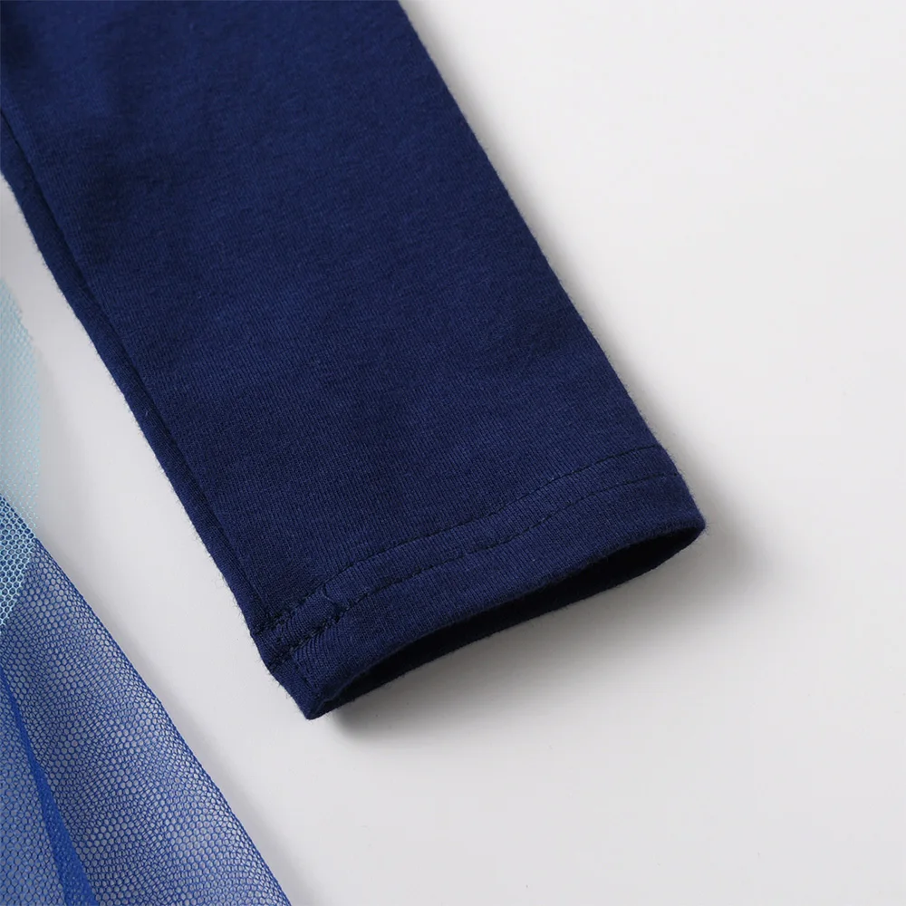 Mädchenkleider mit Rüschenärmeln, Marineblau, Herbst-Frühling, Einhorn-Stern-Farbverlauf, Tüll, mehrlagig, Party, Freizeit, unregelmäßig, elegant – Detail 6