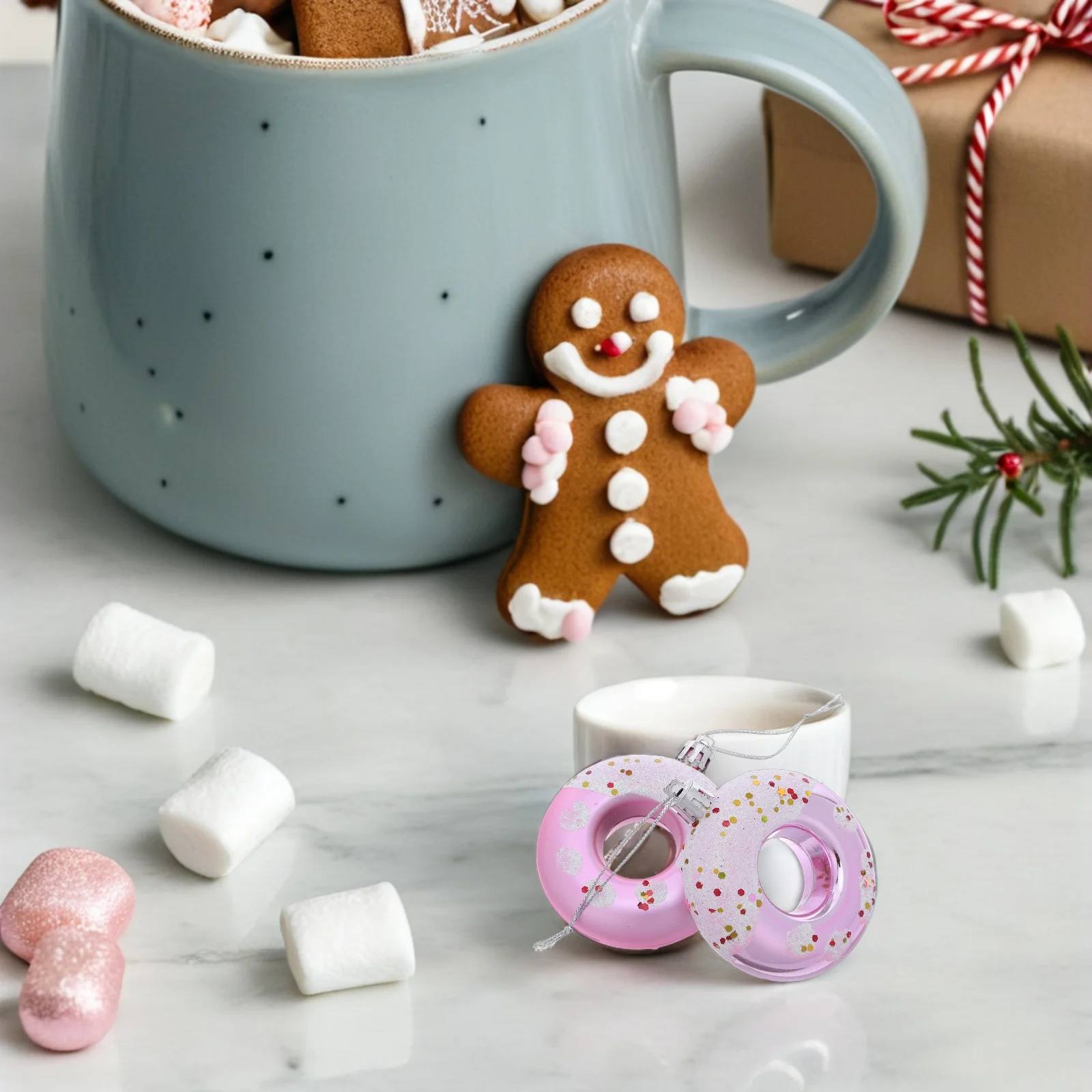 

4Pcs Donut Dessert Ornaments Pink Hanging Christmas Tree Candy Decorations Party Supplies Xmas New Year Decorations