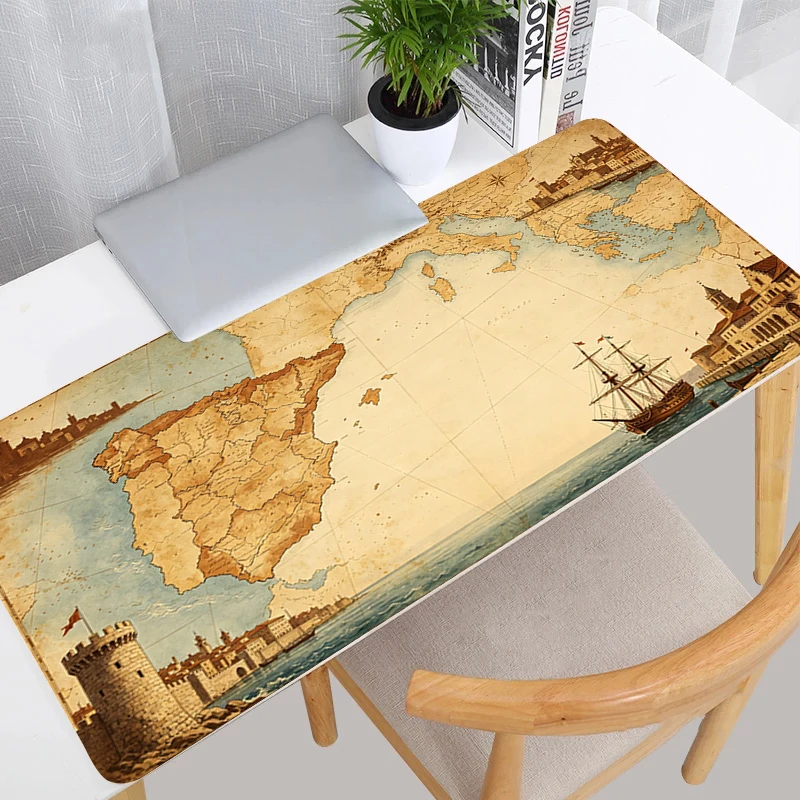 Gaming Mousepad Vintage Spanish Age of Discovery Series Office Desk Mat Computer Gamer Mouse pad Rubber with Lock Edge Mouse Mat