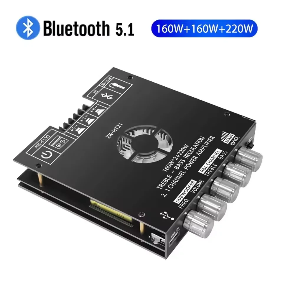 

ZK-HT21 2.1 Channel 160WX2+220W Bluetooth Digital Power Amplifier Module TDA7498E Stereo Amplifier High And Low Tone Subwoofer