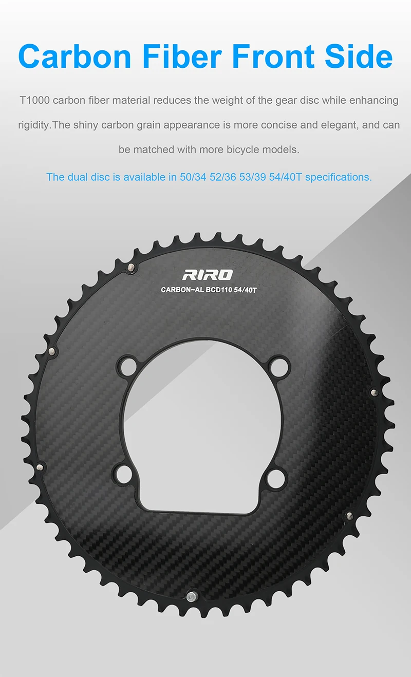 RIRO Carbon 110BCD Kettenblatt für R7000 R8000 R9100 Carbon-Rennrad-Kettenblatt 50-34T 52-36T 53-39T 54-40T Doppelkranz – Detail 3
