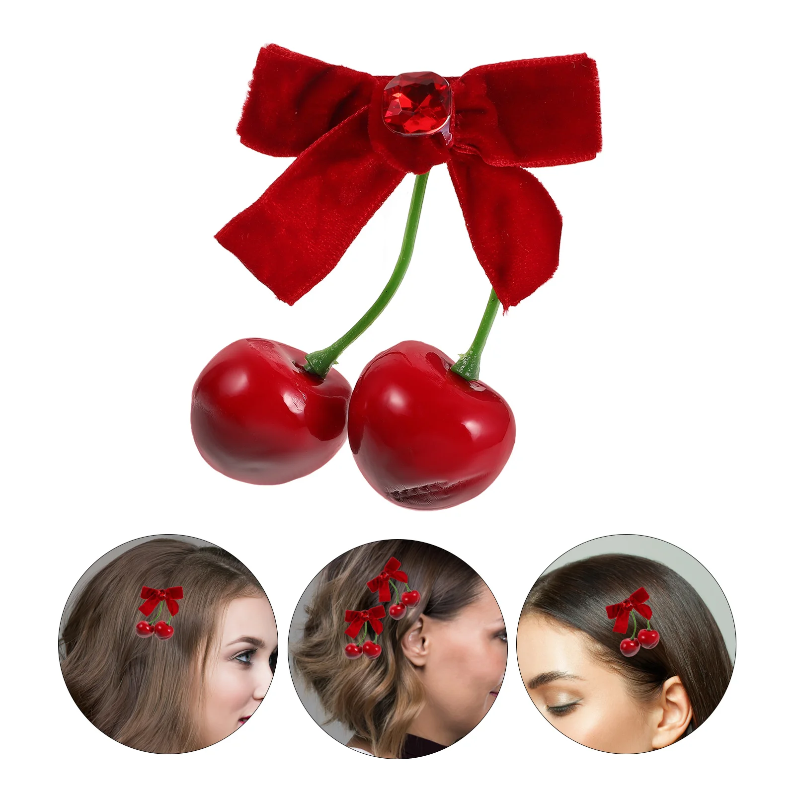 

1 Pair Cherry Hair Clips Red Fruit Bow Hairpins Kawaii Hair Accessories Winter Styling Claw Clips Multi Functional Sweet