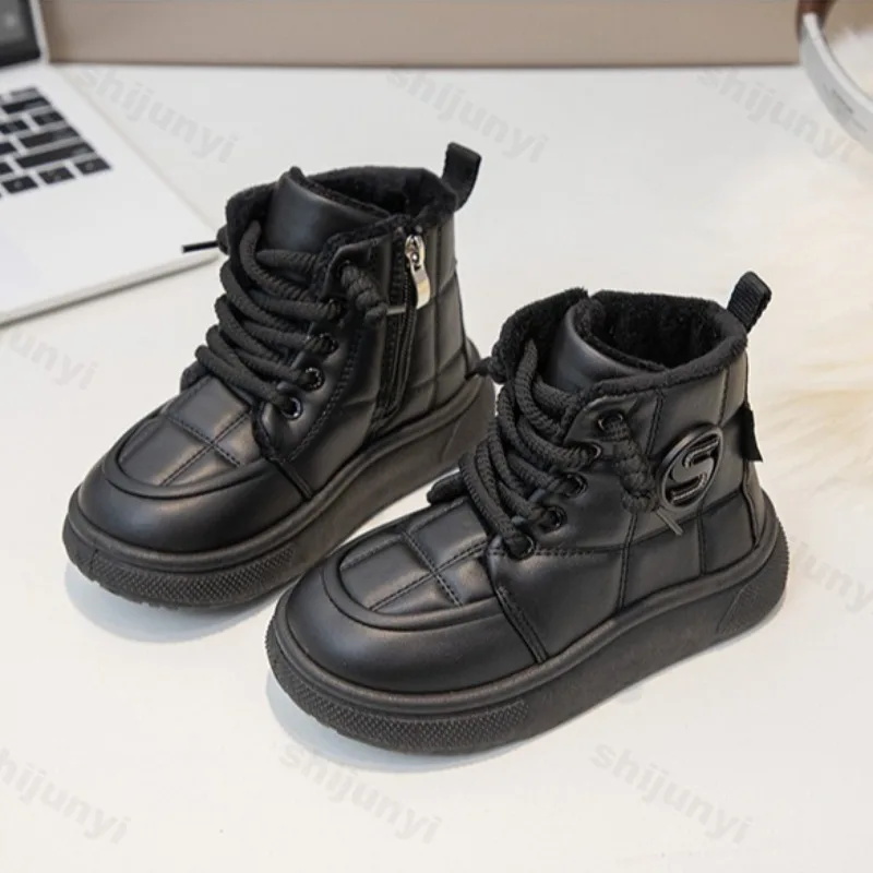 Sepatu Bot Salju Anak Laki-laki Musim Dingin 2025, Model Tinggi, Berbahan Plush Hangat, Sol Tebal, Katun, Fashionable, Serbaguna, Nyaman, dan Kokoh