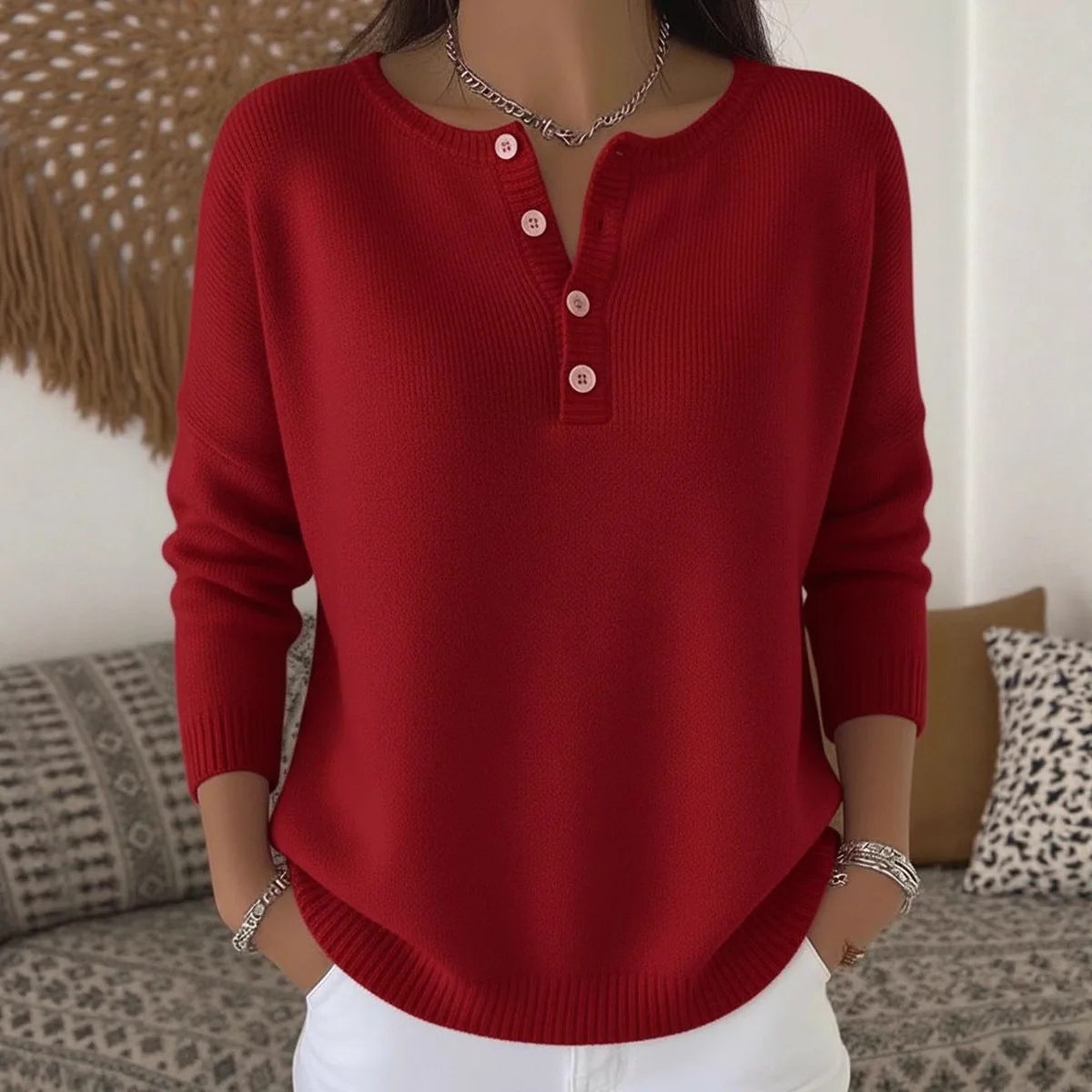 

Wool Button V-neck Women's Sweater Autumn and Winter Solid Color 2025 Casual Fashion Women's Clothing New