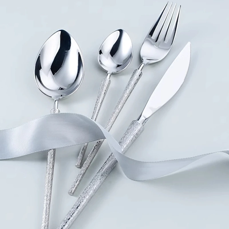 

24Pcs Fashion Silver Cutlery Set 18/10 Stainless Steel Creativity Gift Flatware 304 Drop Shipping