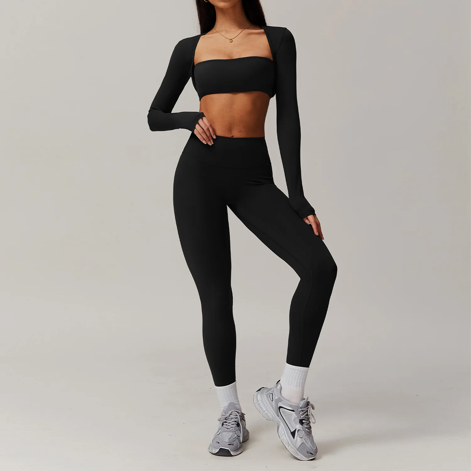 2/3PCS Zestaw do jogi dla kobiet Odzież sportowa Zestawy do ćwiczeń Odzież treningowa Fitness Długi rękaw Crop Top Legginsy z wysokim stanem Kombinezony sportowe dla kobiet