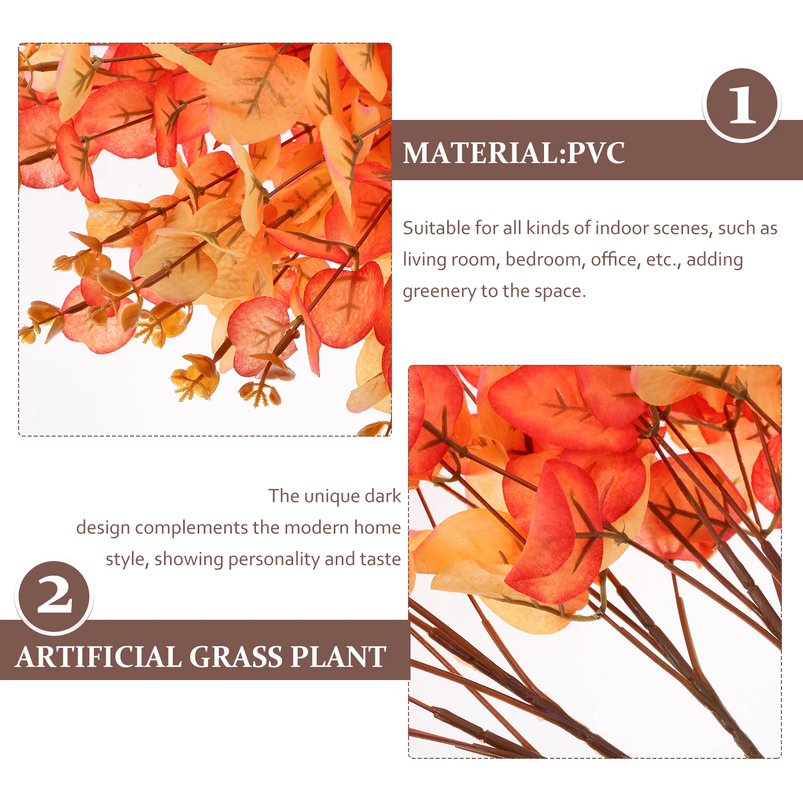 

6 Pcs Autumn Color Simulated Green Plants Faux Stems Fake Leaves Black Office Home Wedding Decor Artificial Eucalyptus Leaf Faux
