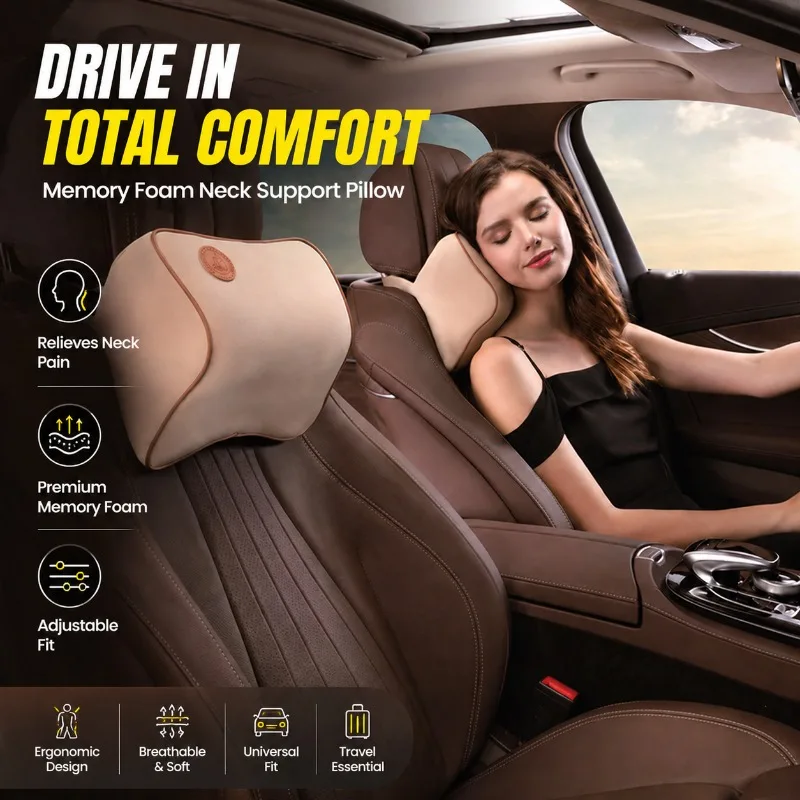 

Memory Foam Car Neck Pillow Ergonomic Cervical Support Soft Vehicle Headrest Cushion Comfy Seat Neck Guard Slow Rebound Sponge