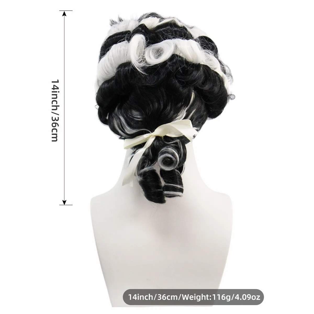 Black and White Colonial Judge Wig, Curly Synthetic Hair with Ponytail for Halloween and Historical Cosplay view 6