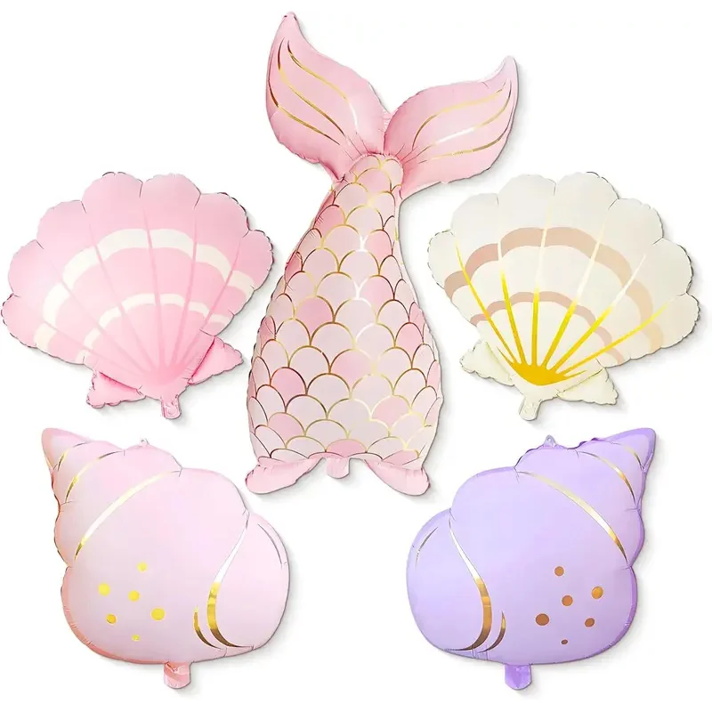 5PCS Mermaid Birthday Decor Set: Ocean-Themed Shell, Foil Tail Balloons & Party Supplies for Girls' Birthday & Sea-Themed Partie view 2