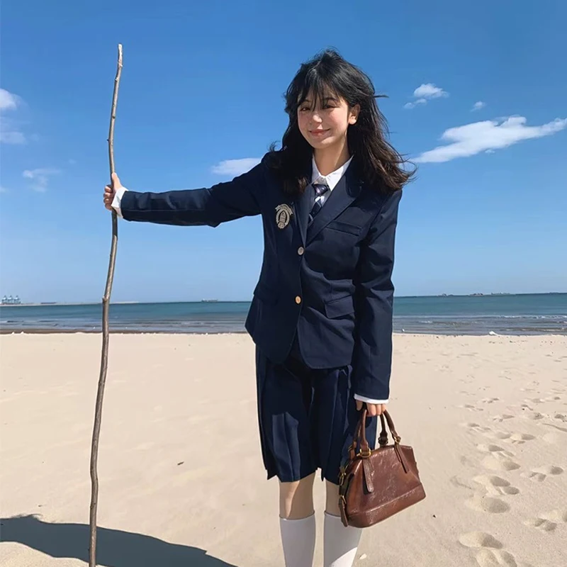Uniforme escolar coreano azul marinho jk blazer para formatura japonês uniformes do ensino médio casaco terno menina estudantes jaqueta seifuku