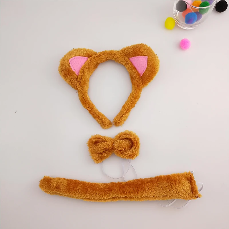 

Party Ear Headband Bow Tie Tail Cat Fox Anime Set for Birthday Animal Hair Bands Plush Headwear Halloween Costume Cosplay