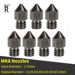 3D Printer Parts MK8 Nozzle 0.2mm-1.0mm For 1.75MM Supplies CR10 CR10S Ender-3 Hardened Steel Extruder Head 3D Printer Nozzle