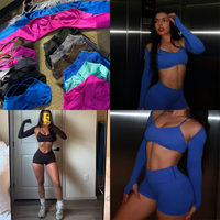 Shawl 3 Pieces Vision Gym Set Women Sexy Backless Tank Tops Scrunch Seamless Shorts Gym Suit Fitness Clothes Activewear Sets